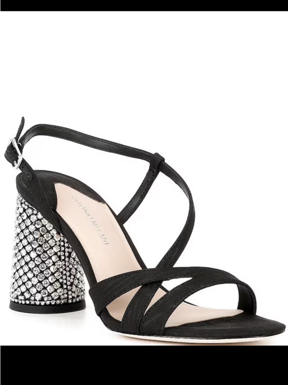 ANTONIO MELANI Black Crystal-Embellished Block Heel Sandals